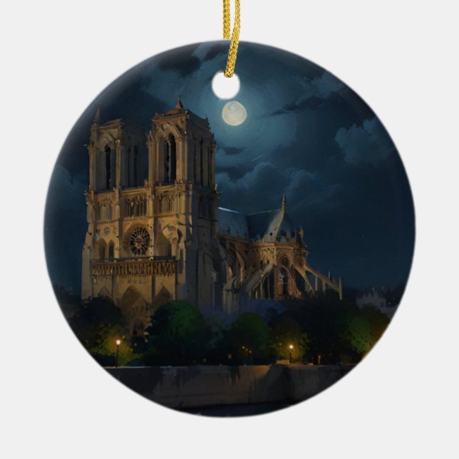 Ornamento De Cerâmica Notre Dame e Full Moon Art (Frente)