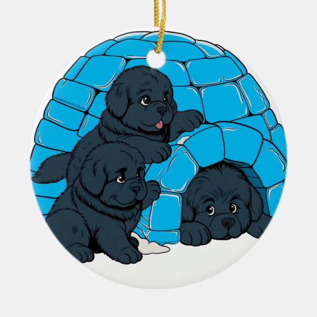 Ornamento De Cerâmica Notta Bears Newfoundland Puppy Igloo (Frente)