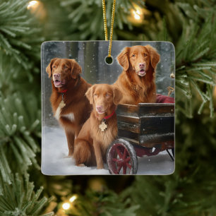 Ornamento De Cerâmica Nova Escócia Duck Toller Retriever Snowy Sleigh