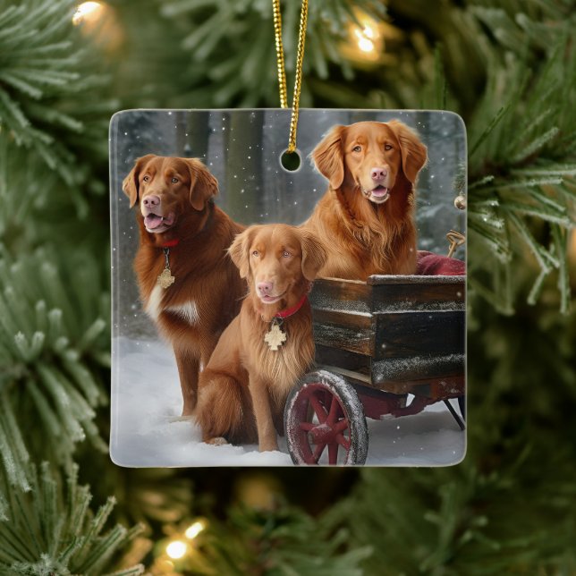 Ornamento De Cerâmica Nova Escócia Duck Toller Retriever Snowy Sleigh (Árvore)