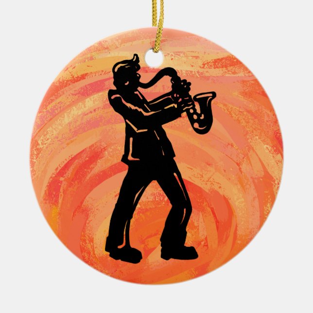 Ornamento De Cerâmica Nova Iorque Boogie Noights Saxofone Orange (Frente)