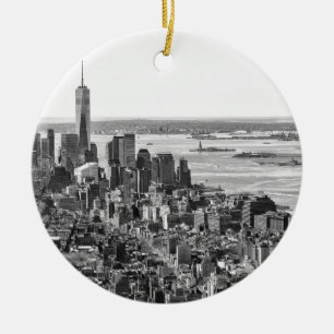 Ornamento De Cerâmica Nova Iorque Branco preto - Skyline