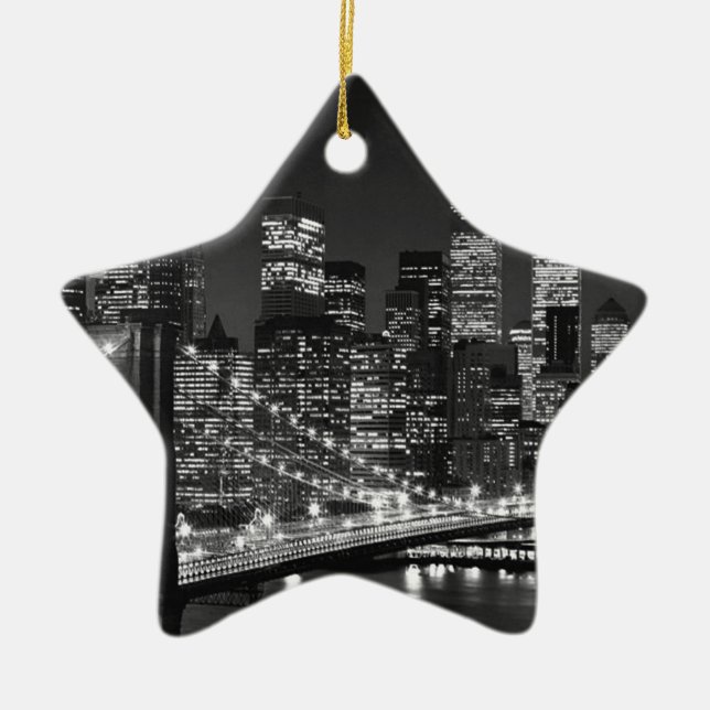Ornamento De Cerâmica Nova Iorque Preto e Branco (Frente)
