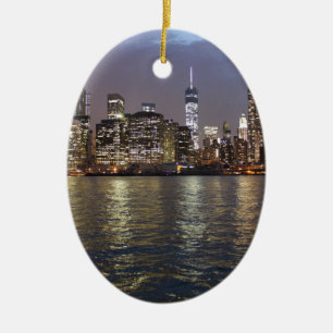 Ornamento De Cerâmica Nova Iorque Skyline Hudson River World Trade