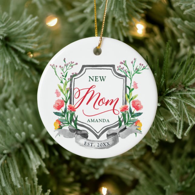 Ornamento De Cerâmica Nova Mãe Estabelecida Aquarela Personalizada Flora (Árvore)