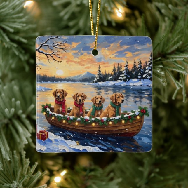 Ornamento De Cerâmica Nova Scotia Duck Tolling Retriever Christmas Boat  (Árvore)