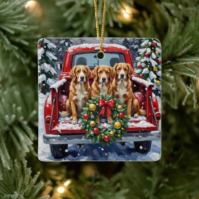 Ornamento De Cerâmica Nova Scotia Duck Tolling Retriever Christmas Red (Árvore)