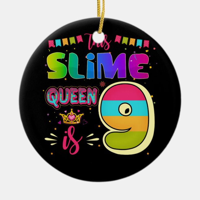 Ornamento De Cerâmica Nove anos Festa de Rainha do Slime do Aniversário (Frente)