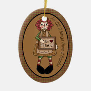 Ornamento De Cerâmica Novembro "Dê aos Obrigados" Annie Advent Ornament