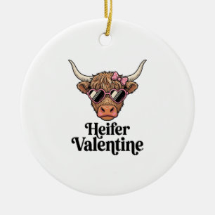 Ornamento De Cerâmica Novilha Valentine Highland Cow Design Vintage_1