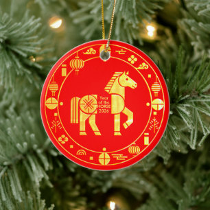 Ornamento De Cerâmica Novo ano chinês Dourado 2026