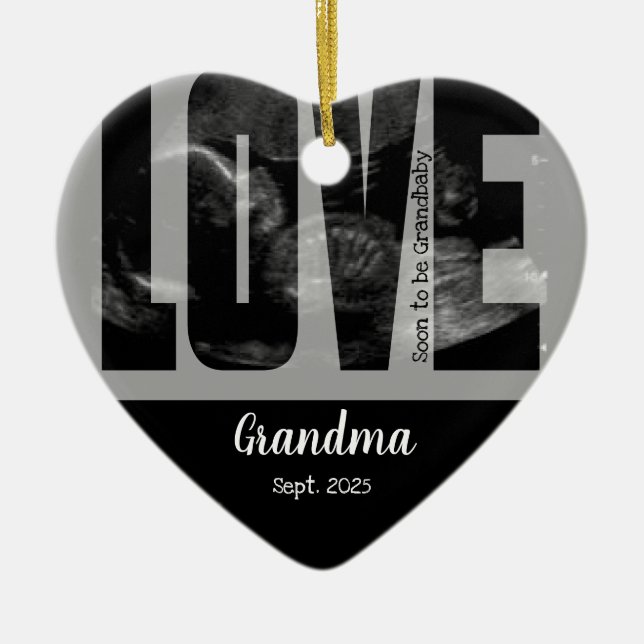 Ornamento De Cerâmica Novo Anúncio do Bebê - Sonograma com Texto DIY (Frente)