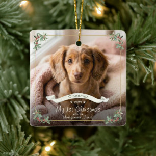 Ornamento De Cerâmica Novo Cachorro Meu Primeiro Natal Nome da Família A