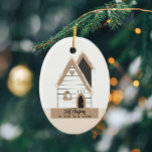 Ornamento De Cerâmica Novo Home First Christmas Personalizado<br><div class="desc">Um adorável ornamento para aqueles que celebram seu primeiro Natal em uma nova casa. O número da casa pode ser personalizado usando o recurso de personalização.</div>
