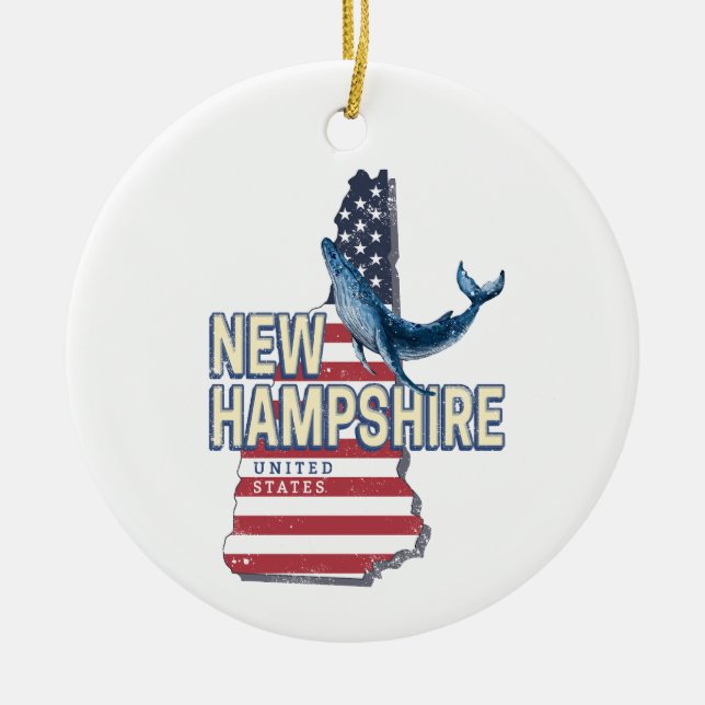 Ornamento De Cerâmica Novo Mapa Retro dos Estados Unidos de Hampshire (Frente)
