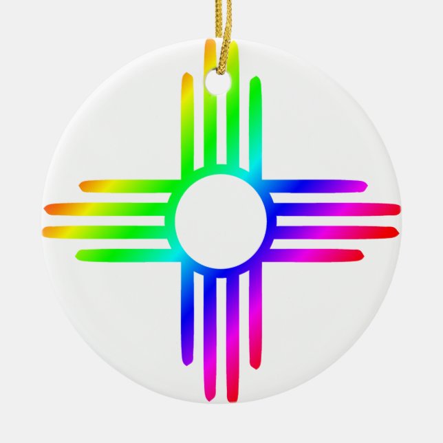 Ornamento De Cerâmica Novo México Rainbow Zia (Frente)