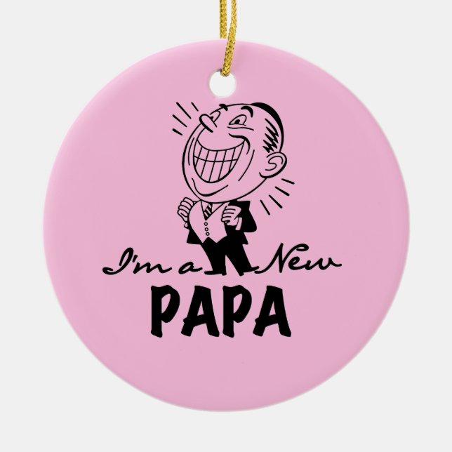 Ornamento De Cerâmica Novo Papá Sorrindo Camisas e Presentes (Frente)