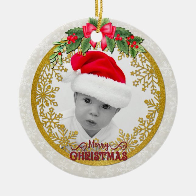 Ornamento De Cerâmica Novo parto de bebê é Natal, Anúncio de Nascimento (Frente)