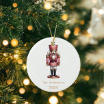 Ornamento De Cerâmica Noz-cracker branco simples Natal<br><div class="desc">Fundo branco,  e um pregador rosa. Personalize e adicione um nome e ano.</div>