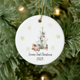 Ornamento De Cerâmica Noz-cracker de aquarela botânica e fofo Natal