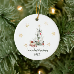 Ornamento De Cerâmica Noz-cracker de aquarela botânica e fofo Natal