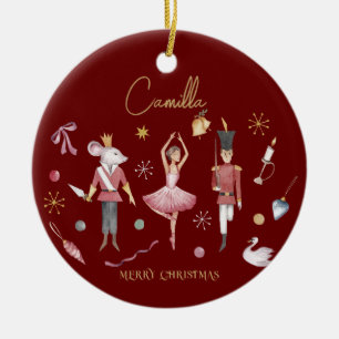 Ornamento De Cerâmica Noz-cracker de Natal Ballerina Whimsic Kids Name