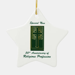 Ornamento De Cerâmica Nun 50º Aniversário da Profissão Religiosa Verde