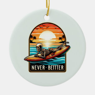 Ornamento De Cerâmica Nunca Melhor - Skelset surfando Onda Sunset