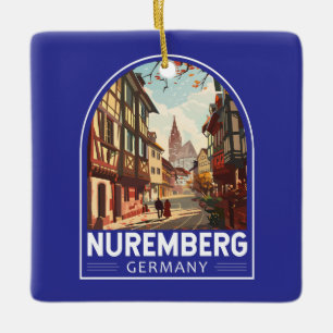 Ornamento De Cerâmica Nuremberg Germany Viagem Art Vintage