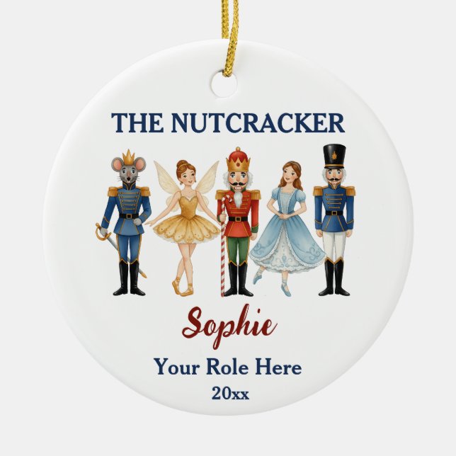 Ornamento De Cerâmica Nutcracker Ballet Custom Name & Role (Frente)