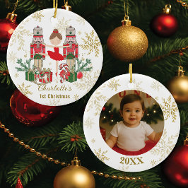 Ornamento De Cerâmica Nutcracker Ballet Red 1st Christmas Baby Photo