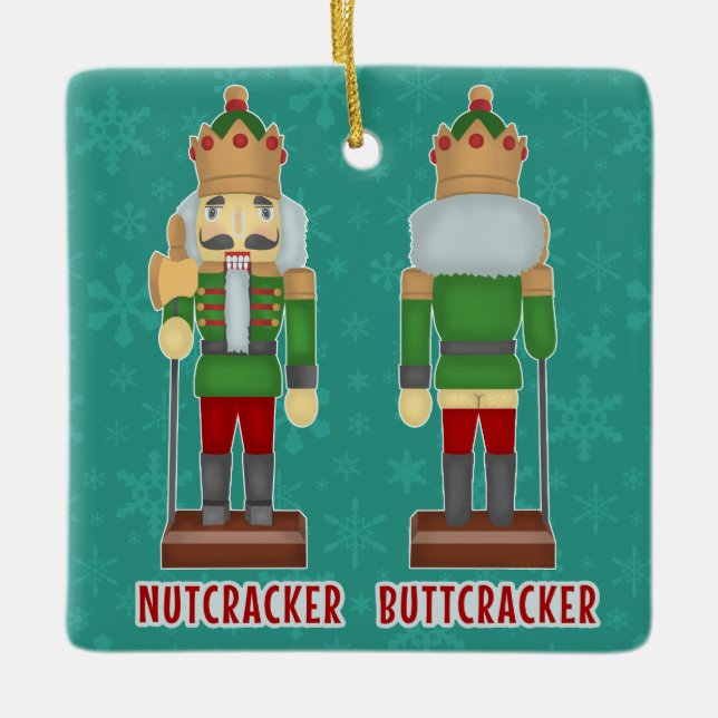Ornamento De Cerâmica Nutcracker engraçado Buttcracker do Natal cómico (Frente)
