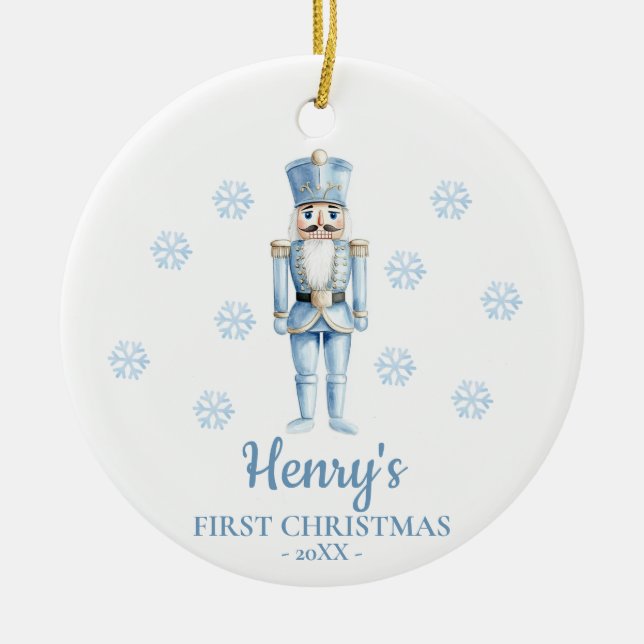Ornamento De Cerâmica Nutcracker Personalized Baby's First Christmas (Frente)