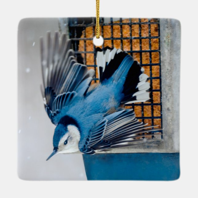 Ornamento De Cerâmica Nuthatch Branca em Neve - Foto original (Verso)