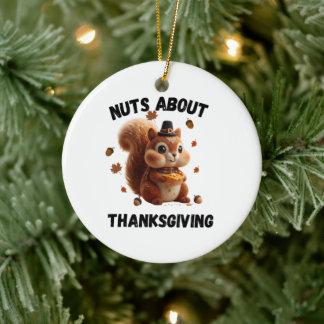 Ornamento De Cerâmica Nuts About Pie – Cute Yarn Squirrel Thanksgiving