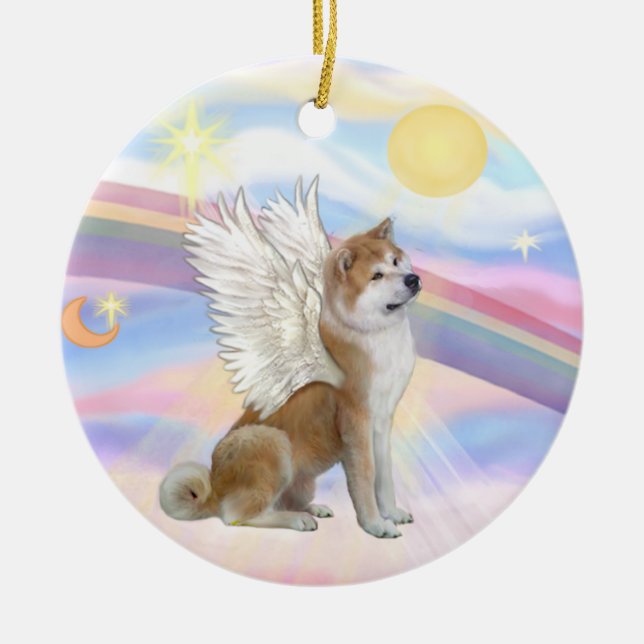 Ornamento De Cerâmica Nuvens - Akita Inu Angel (Frente)