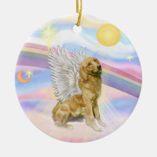 Ornamento De Cerâmica Nuvens - Anjo do Retriever de Ouros (B1)