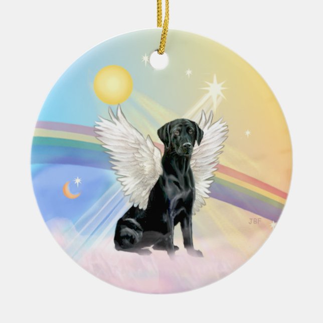 Ornamento De Cerâmica Nuvens - Anjo Labrador Preto (Frente)