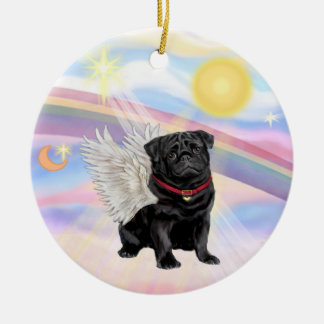 Ornamento De Cerâmica Nuvens - Anjo Pug (preto)