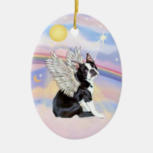 Ornamento De Cerâmica Nuvens - Boston Terrier Angel