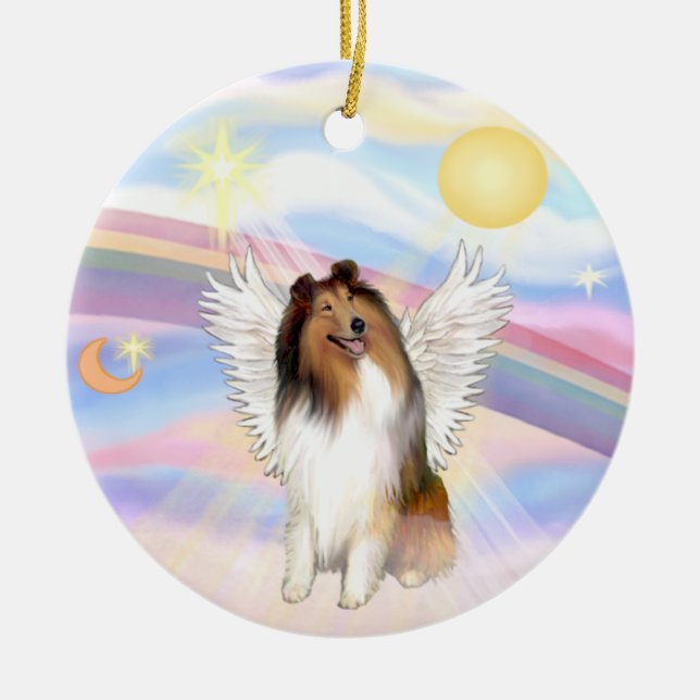 Ornamento De Cerâmica Nuvens - Collie (Sable-Branco) (Frente)