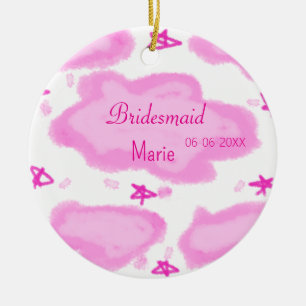 Ornamento De Cerâmica nuvens cor-de-rosa estrelas pastel bridesmaid mode