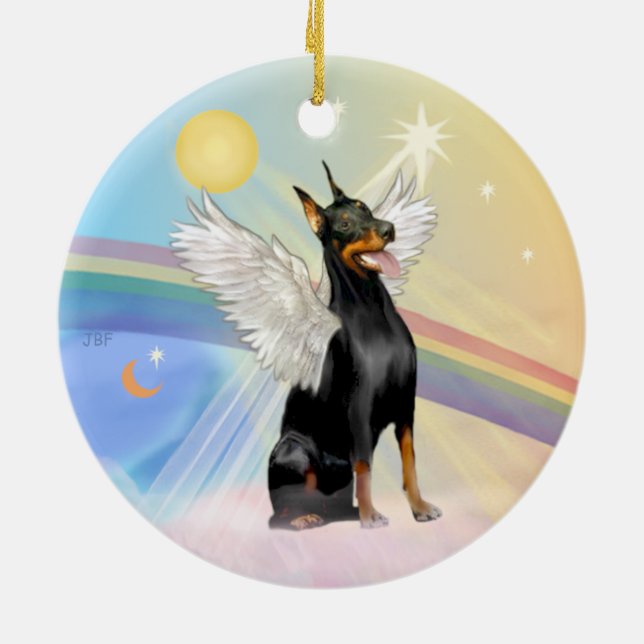 Ornamento De Cerâmica Nuvens - Doberman Pinscher (dupla face) (Traseira)