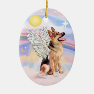 Ornamento De Cerâmica Nuvens - German shepherd Angel (tri)