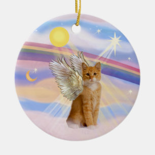 Ornamento De Cerâmica Nuvens - Laranja Tigre Tiger Cat Angel