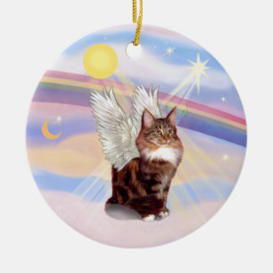 Ornamento De Cerâmica Nuvens - Maine Coon Tabby Cat Angel