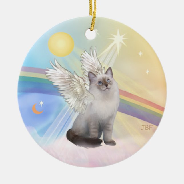 Ornamento De Cerâmica Nuvens - Ragdoll Cat Angel (Frente)