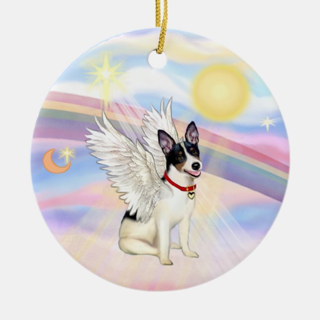 Ornamento De Cerâmica Nuvens - Rato Terrier Angel (Frente)