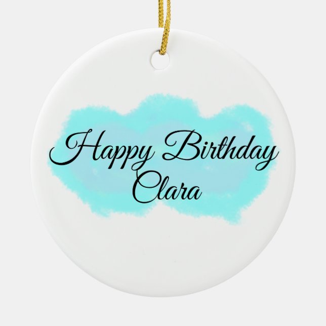 Ornamento De Cerâmica Nuvens verdes azuis pastel feliz aniversário moder (Frente)