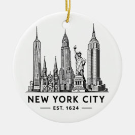 Ornamento De Cerâmica NYC Skyline Illustration with Statue of Liberty